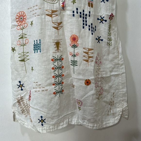JOHNNY  WAS WOMEN EMBROIDERED BIYA LINEN TUNIC SHIFT DRESS WHITE SLEEVELESS Sz S - Picture 8 of 14